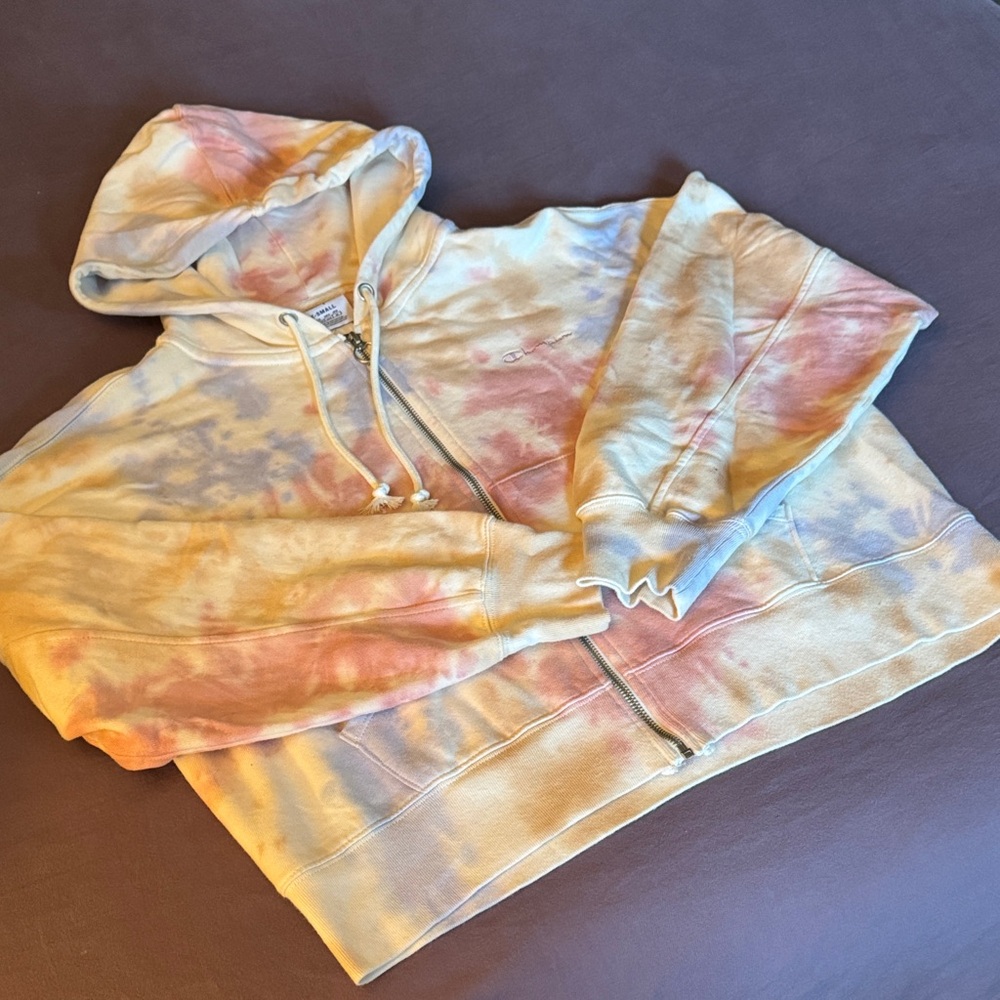 Tie-Dye Champion Zip-Up Hoodie oversized extra small
